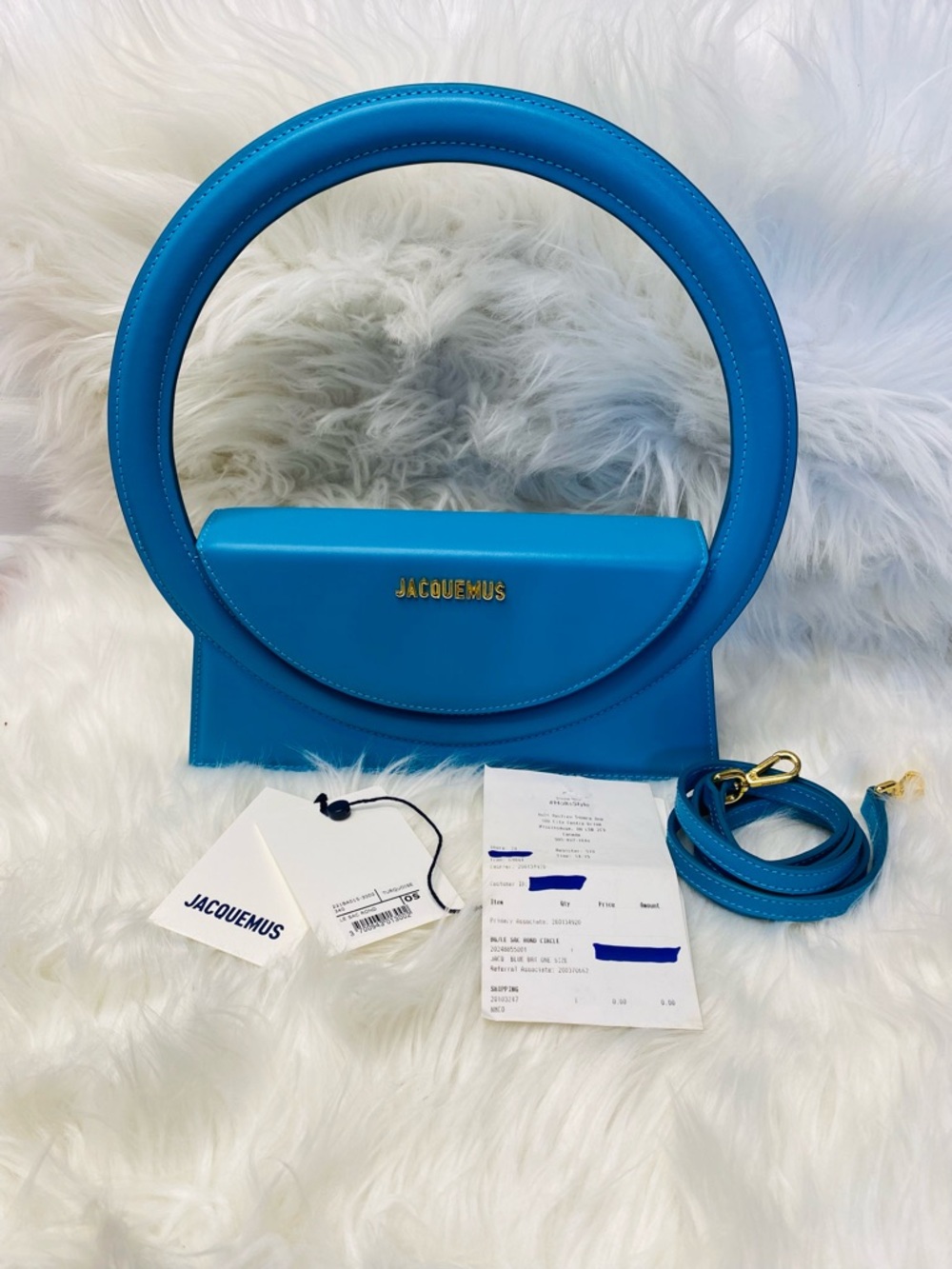 Jacquemus New Price & Pics Le Grand Rond (LARGE ROUND) Blue Leather Bag NWT